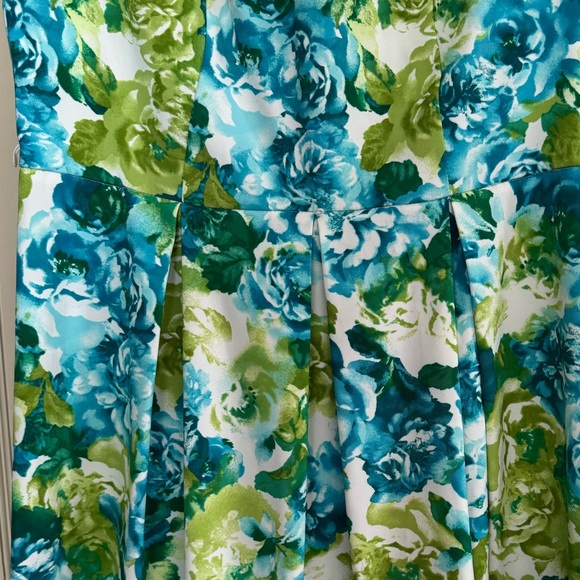 Dressbarn Green Blue White Floral Spring Cocktail Dress - Picture 10 of 14